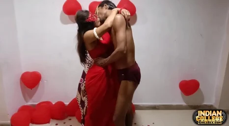 Molten Indian College Woman Valentines Day Crimson-super-hot Romp with Lover - HD Porno Flick